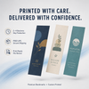 Three custom premium bookmarks displayed with production, shipping, and print-ready file-review information.