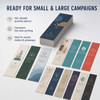 Assorted full-color premium bookmarks and a stacked bulk order representing quantities from 100 to 50,000.