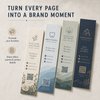 Four branded premium bookmarks with contact details and QR codes for floral, dental, wellness, and real estate businesses.