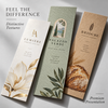 White, textured green, and Kraft bookmarks demonstrating distinctive premium paper textures and printed designs.