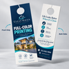 Front and back views of a full-color custom door hanger advertising residential and commercial cleaning services.
