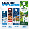 Four custom door hangers in different sizes featuring cleaning, restaurant, real estate, and landscaping designs.