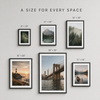 Custom photo framed prints in multiple sizes featuring landscape and city photography