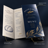 Open and folded Willow & Grain bakery mini menus highlighting vivid color reproduction, a smooth gloss surface, and crisp professional folds.