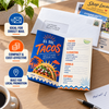El Sol Tacos folded mini menu displayed with mailing materials, highlighting its compact, cost-effective format for direct mail and local promotions.