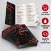 Stack of Kora Asian Fusion mini menus with an open menu, promoting quantities from 250 to 50,000 and 3–5-day production.