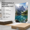 Professionally printed mountain lake metal wall art packaged for delivery