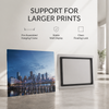 Large city skyline metal wall print with a pre-assembled rear hanging frame
