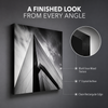 Black-and-white architectural wall print with 1-inch profile and black faux-wood textured edges