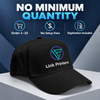Black custom embroidered twill cap available in quantities from one to 25 with no setup fee