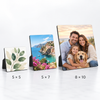 Custom photo plaques in 5 × 5, 5 × 7, and 8 × 10 sizes with personalized artwork