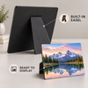 Front and back views of a custom photo plaque with a built-in tabletop easel
