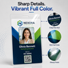 Close-up of a glossy custom plastic identification tag highlighting crisp text, vibrant full-color printing, employee photo, and QR code.