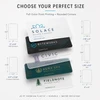 Plastic business card size guide showing five standard, European, and slim card dimensions