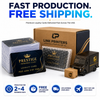 Wrapped stacks of Prestige Rewards loyalty cards beside Link Printers packaging and UPS shipping graphics.