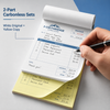 Close up of consecutive red numbering on compact quarter page carbonless receipt pad