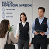Customer-facing corporate team wearing professional embroidered men’s and ladies’ dress vests.