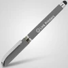 Rubberized comfortable grip and chrome accents on custom branded gel pen