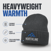 Graphite heavyweight embroidered beanie featuring chunky rib knit, soft acrylic, and cold-weather comfort.