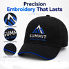 Black organic cotton cap highlighting dense stitching, sharp logo detail, and clean embroidery.
