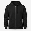 FlexZip full-zip fleece hoodie with YKK metal zipper, front pockets, matching drawcords, and custom chest embroidery on soft cotton polyester fabric.