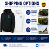 FlexZip full-zip fleece hoodie with YKK metal zipper, front pockets, matching drawcords, and custom chest embroidery on soft cotton polyester fabric.