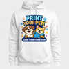 PrintFlex custom DTG fleece hoodie with vibrant full-color front and back print on soft cotton polyester fabric, featuring drawstrings and front pouch pocket.