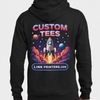 PrintFlex custom DTG fleece hoodie with vibrant full-color front and back print on soft cotton polyester fabric, featuring drawstrings and front pouch pocket.