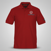 Men’s CoolStride performance polo shirt with moisture-wicking polyester fabric, rib-knit collar, three-button placket, side vents, and custom embroidered logo on the left chest.