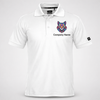 Men’s performance polo shirt with moisture-wicking polyester fabric, ribbed collar, three-button placket, and vibrant full-color printed logo on the chest.
