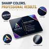 Gloss laminated business card with close-up views of fine text, crisp lines, rich colors, and reflective finish