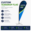 Custom teardrop flag design assistance and personalization support options.