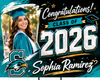 Custom Graduation Yard Sign with personalized photo, name, and school details. High-quality weatherproof Class of 2026 lawn sign perfect for graduation parties and outdoor celebrations.