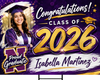 Custom Graduation Yard Sign with personalized photo, name, and school details. High-quality weatherproof Class of 2026 lawn sign perfect for graduation parties and outdoor celebrations.
