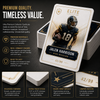 Stack of custom ultra premium collectors cards on textured specialty paper stocks