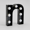 Custom black gloss open face stainless steel marquee channel letter sign with exposed bulbs