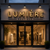 Warm glowing exposed bulb marquee channel letters illuminated on wall at night