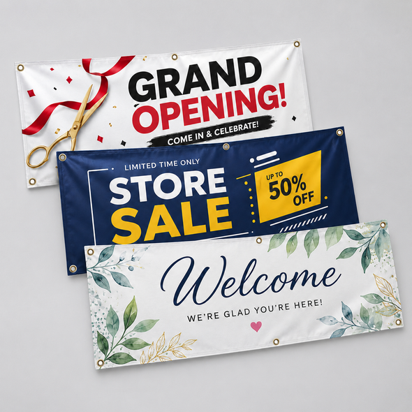 Custom full-color 13oz vinyl outdoor banner with metal grommets