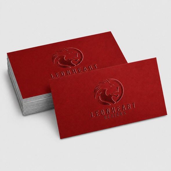 Red Luxury Raised Spot UV Business Cards with a glossy Lionheart Designs logo
