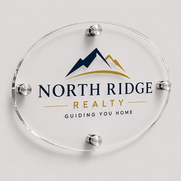 Custom shape 1/4 inch glossy acrylic wall sign with modern standoff hardware