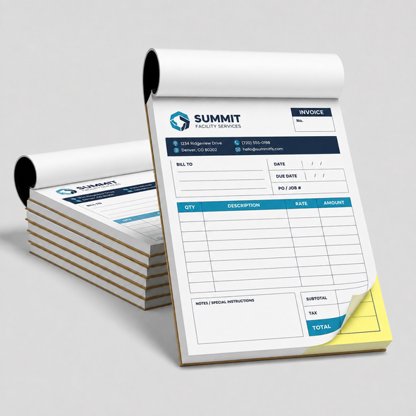 Custom 2-part carbonless NCR notepad 4.25 x 5.5 with white and yellow sheets