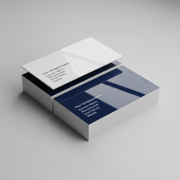 Gloss laminated business cards printed in full color on thick 18pt cardstock with vibrant finish and optional rounded corners.