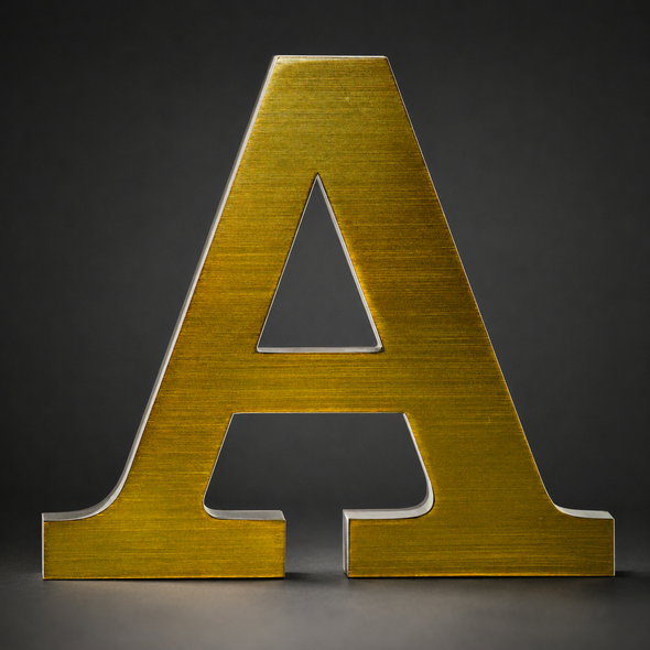 Custom brushed gold stainless steel LED backlit channel letter sign