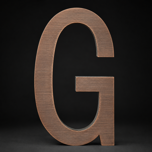 Custom 3D brushed stainless steel letter sign with natural Copper hairline finish