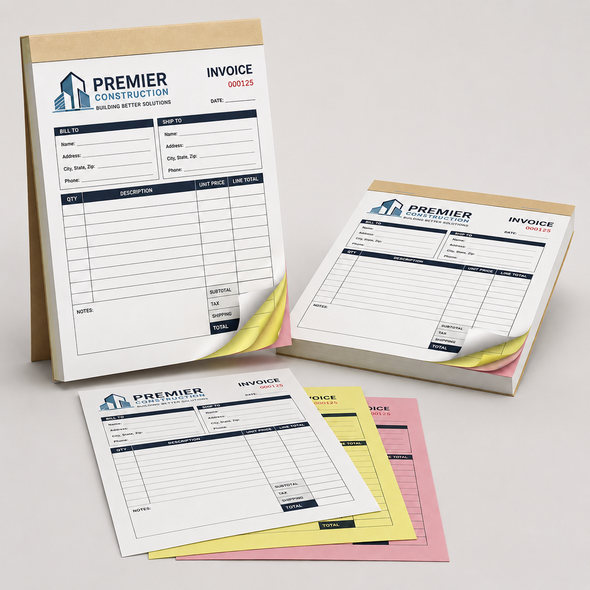 Custom 5.5" / 8.5"  full color carbonless NCR invoice book with wrap around cover