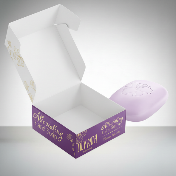 Custom full-color printed no-glue roll-over tab packaging boxes made from 18 pt. C1S carton stock in multiple sizes