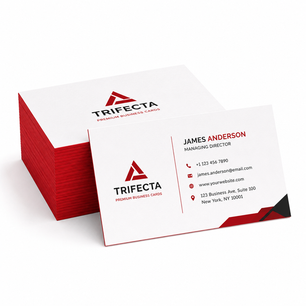 Custom Trifecta Business Cards Collection – Premium 38PT Velvet Soft-Touch Business Cards with Green, Blue, Red & Black Colored Edges, Luxury Thick Stock Design