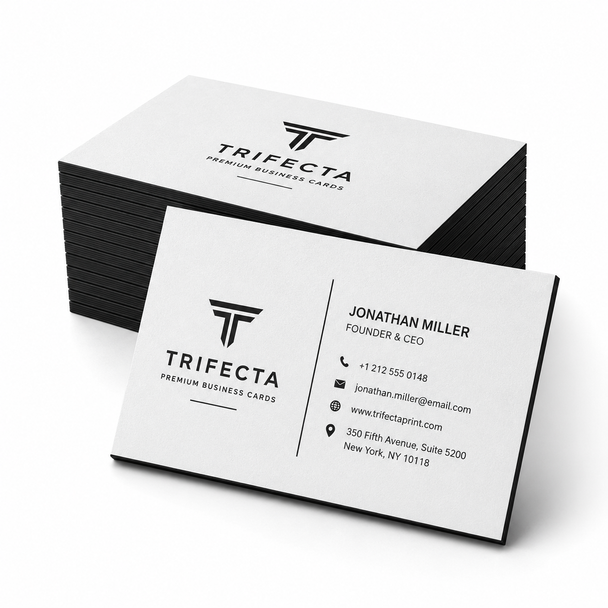 Custom Trifecta Business Cards Collection – Premium 38PT Velvet Soft-Touch Business Cards with Green, Blue, Red & Black Colored Edges, Luxury Thick Stock Design