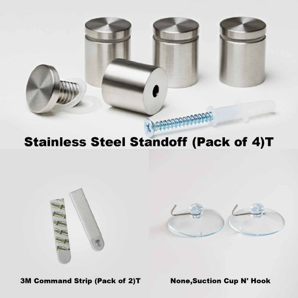 Stainless steel standoff mounts installed on custom aluminum board sign