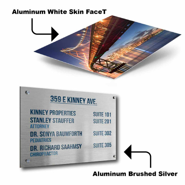 Custom brushed silver aluminum sign board with elegant metallic finish